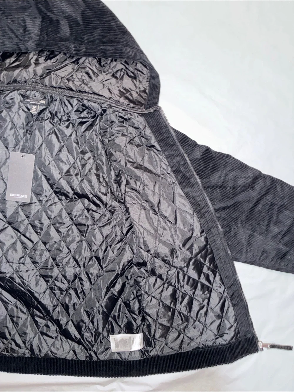 True Religion Black Hooded Corduroy Zip-Up Jacket